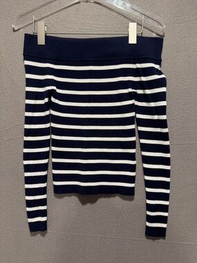 Caroline Constas Navy and White Striped Knit Top